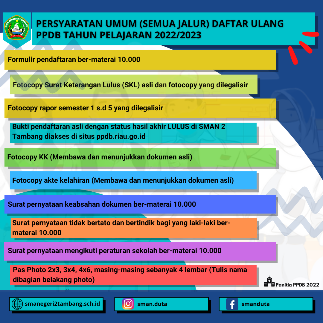 Persyaratan Umum (Semua Jalur) Daftar Ulang PPDB TP. 2022/2023